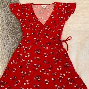 Red Dress with Blue Flowers